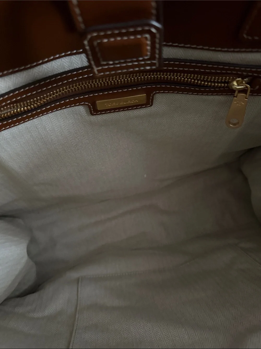 Tory Burch Canvas Tote with Tan Leather Trim